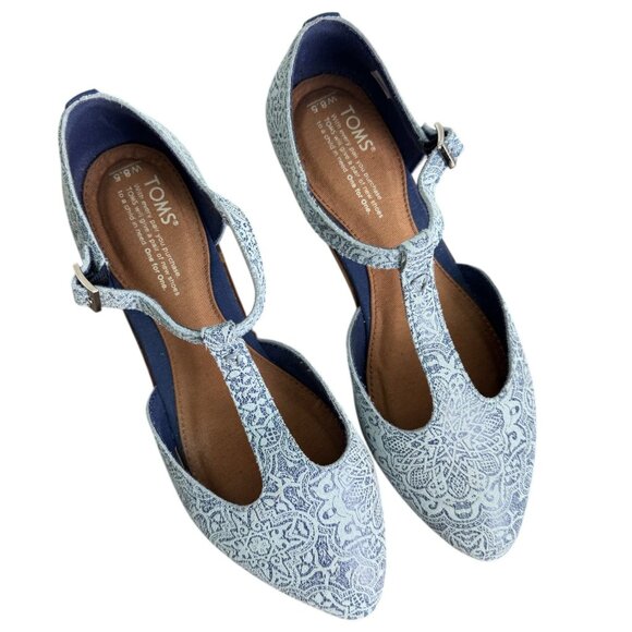 TOMS Jutti T-Strap Flats Blue Tiles Mosaic Tapestry Pattern Comfort Shoes 8.5W - Picture 11 of 11